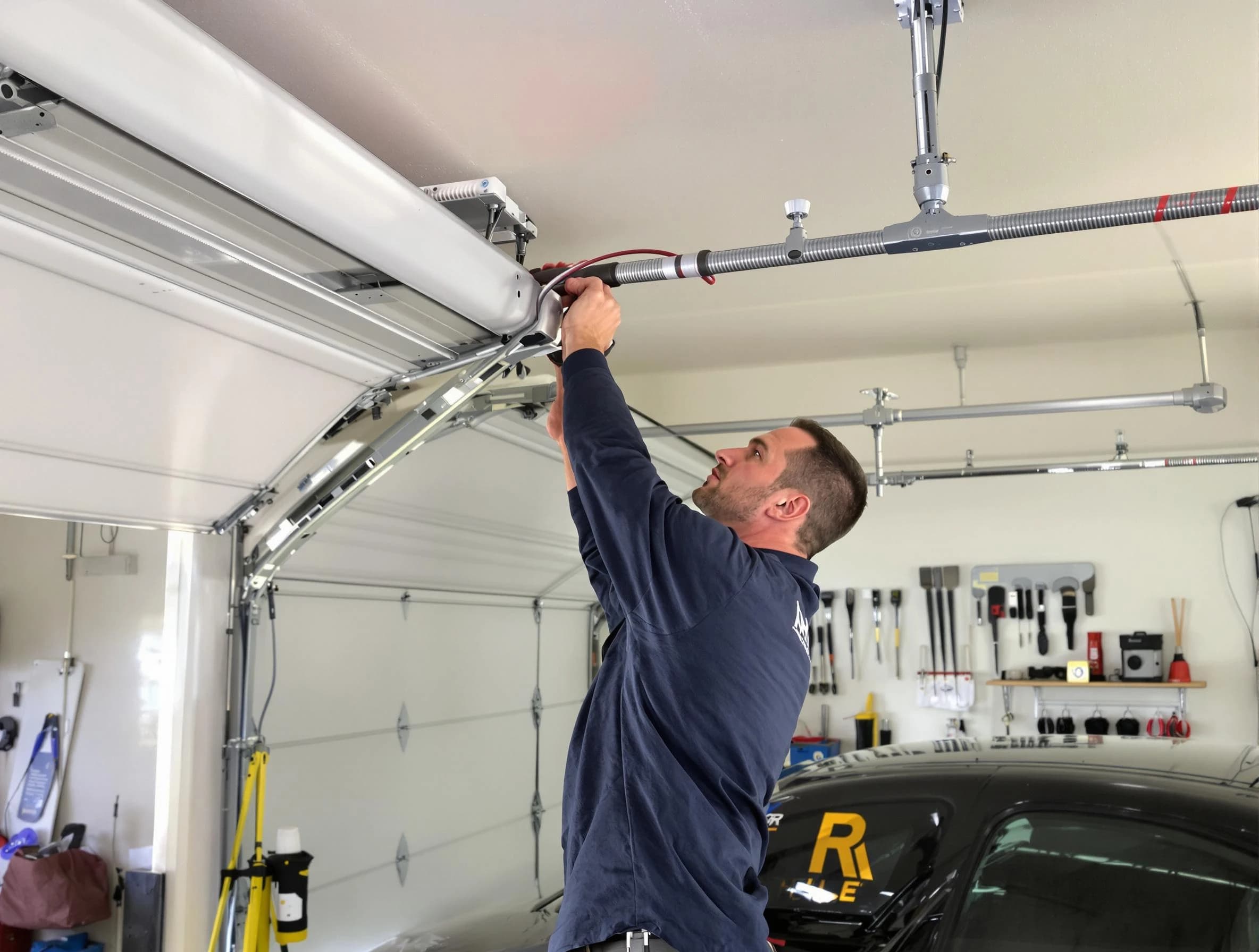 Hudson Garage Door Repair technician performing garage door cable repair in Hudson