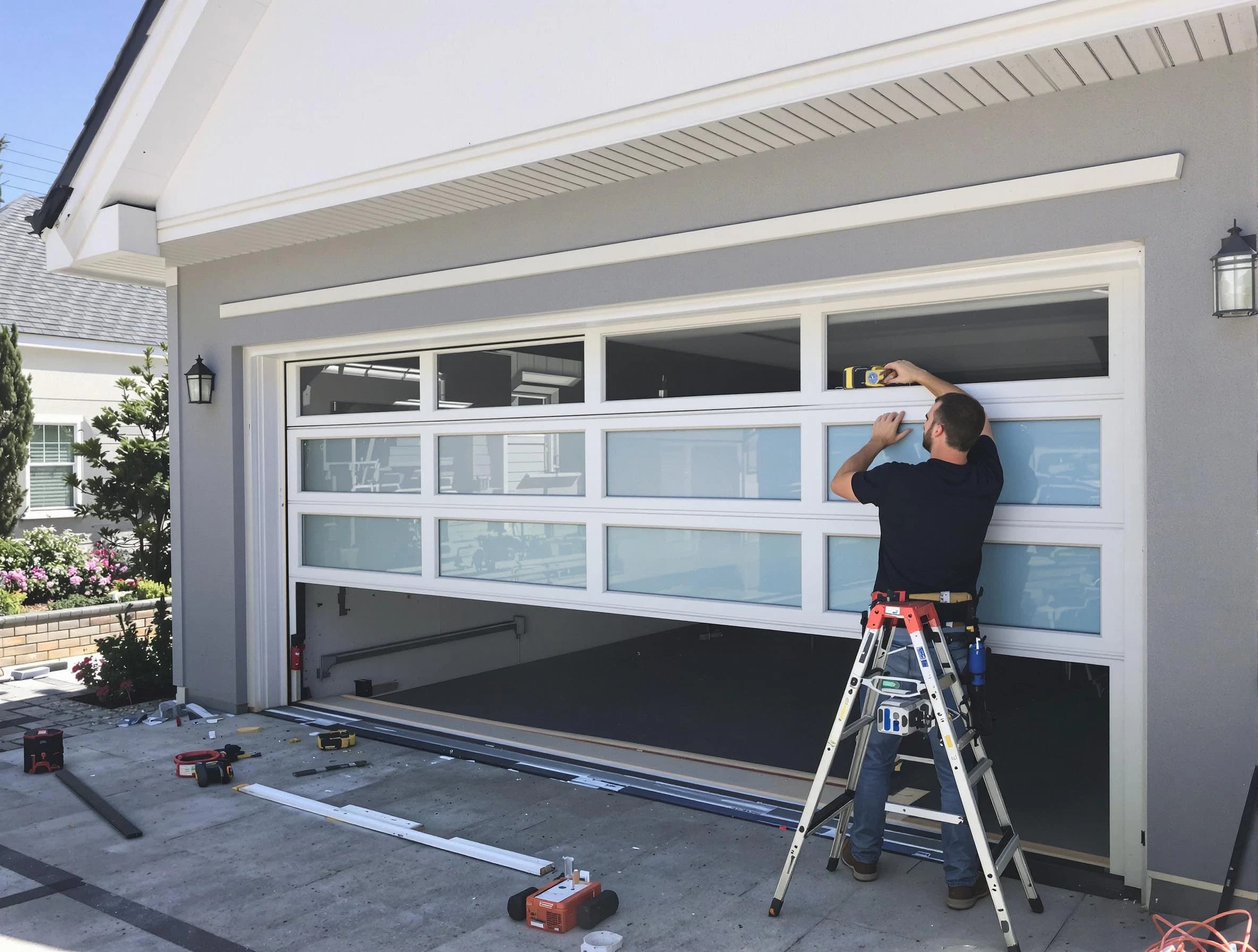 Hudson Garage Door Repair team performing garage door replacement in Hudson