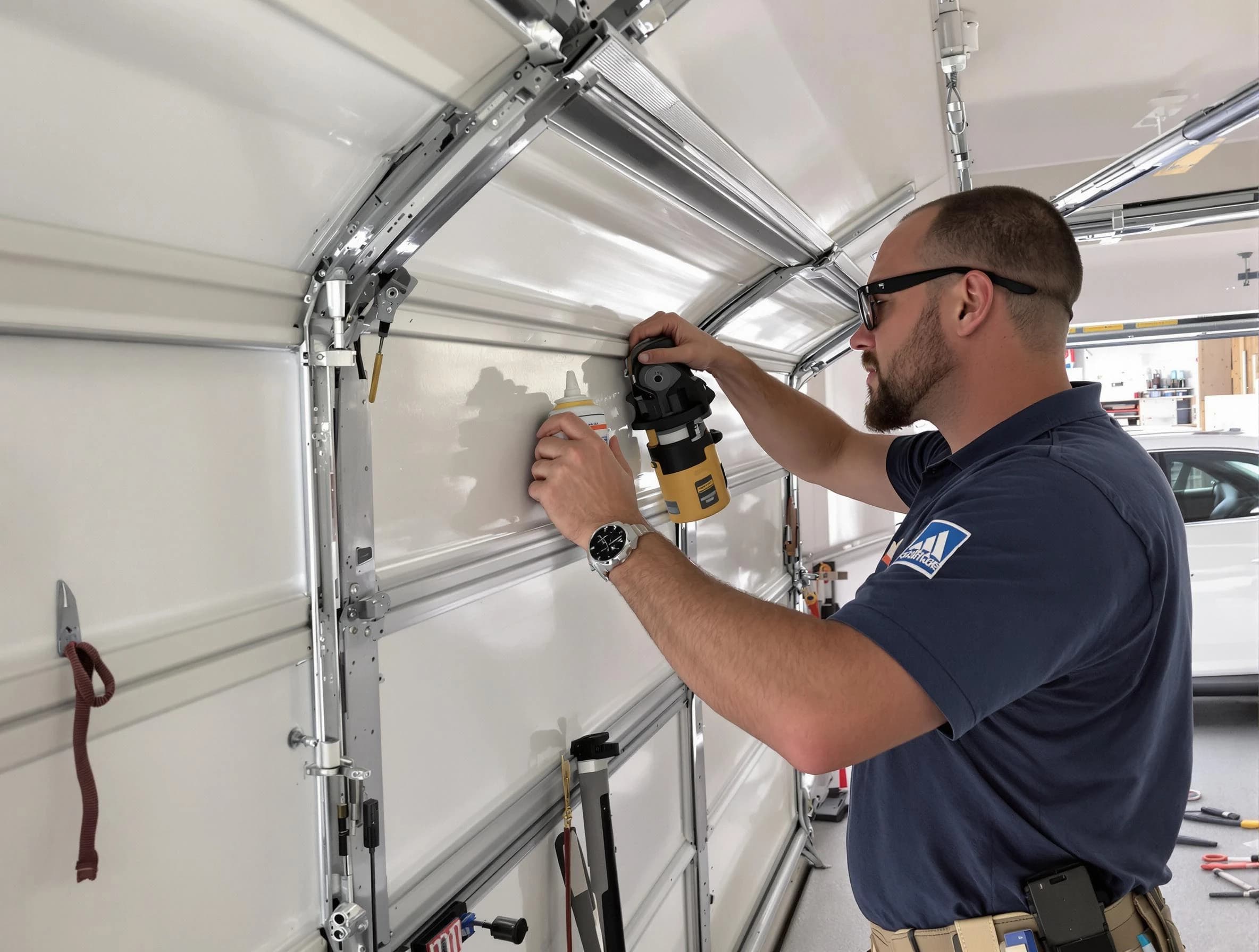 Hudson Garage Door Repair technician performing comprehensive noise reduction service in Hudson