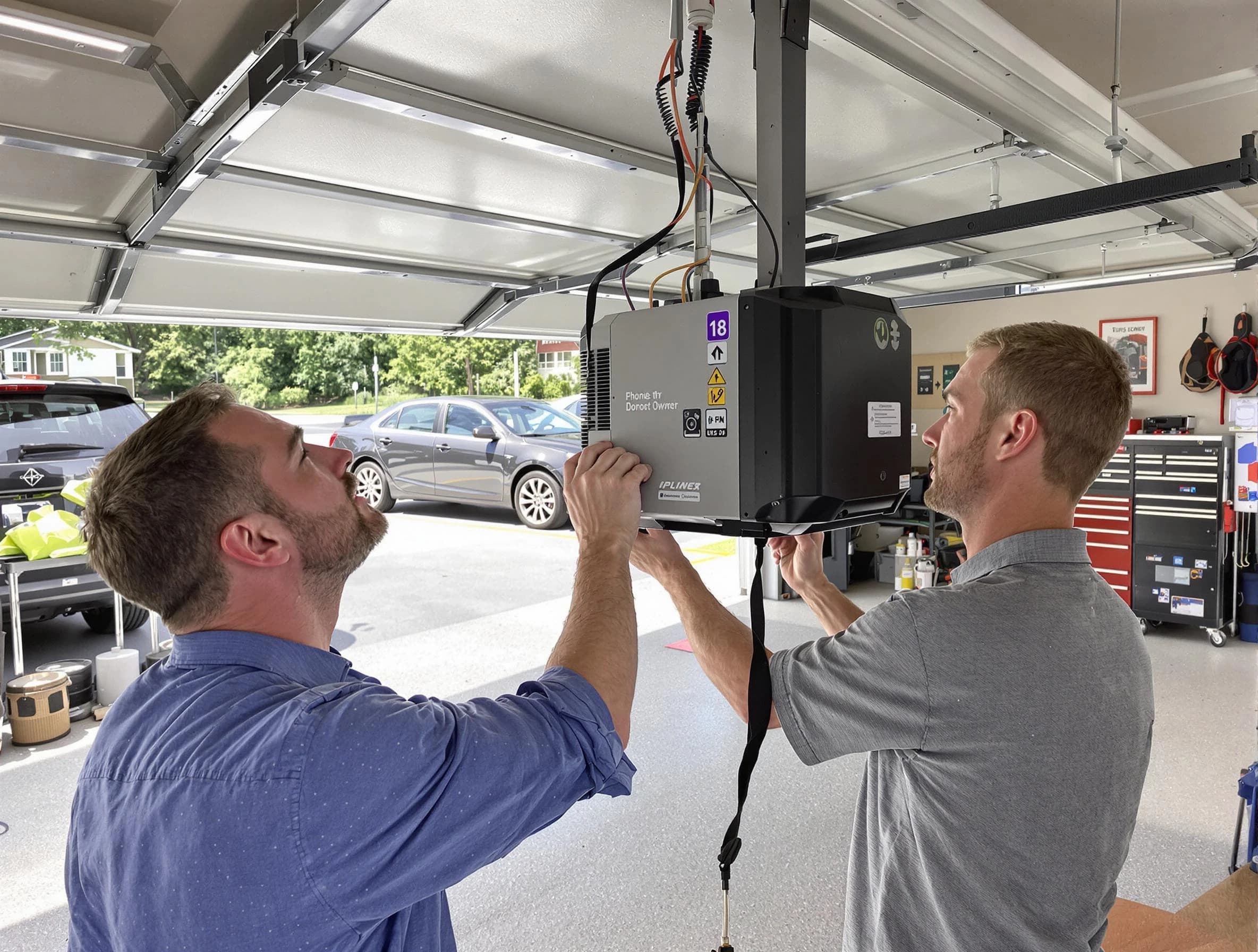 Hudson Garage Door Repair technician installing garage door opener in Hudson