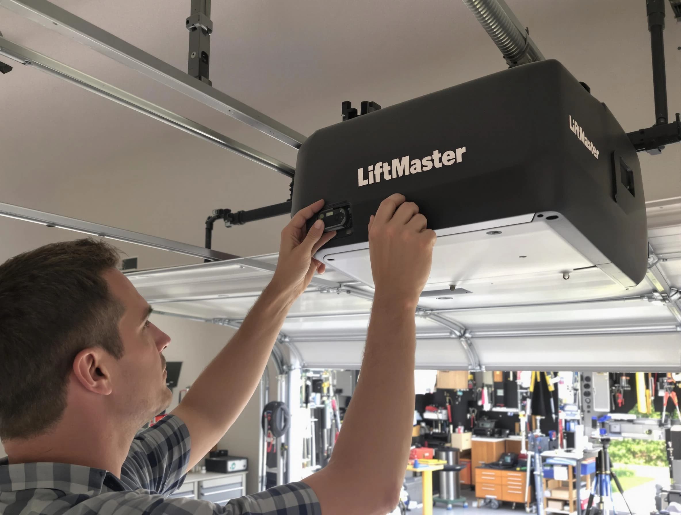 Hudson Garage Door Repair technician repairing garage door opener in Hudson
