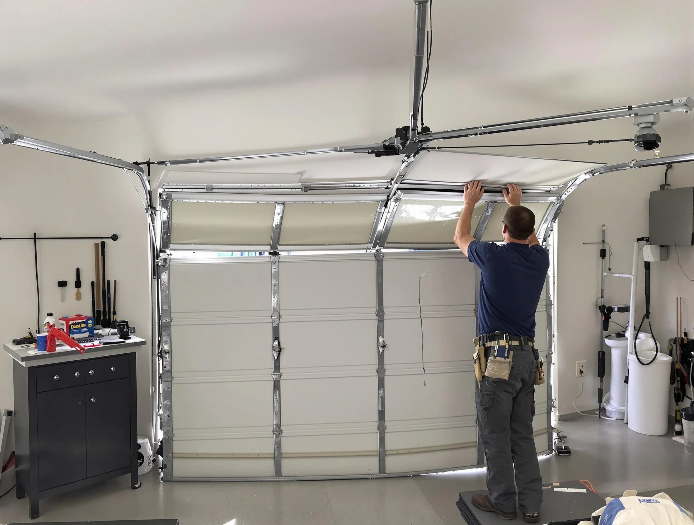 Hudson Garage Door Repair specialist performing precise section replacement on Hudson garage door