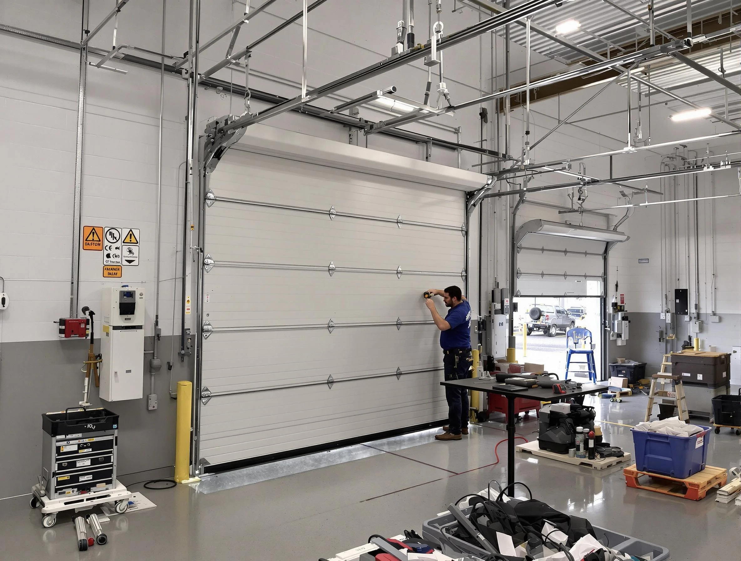 Commercial garage door repair being performed by Hudson Garage Door Repair expert in Hudson