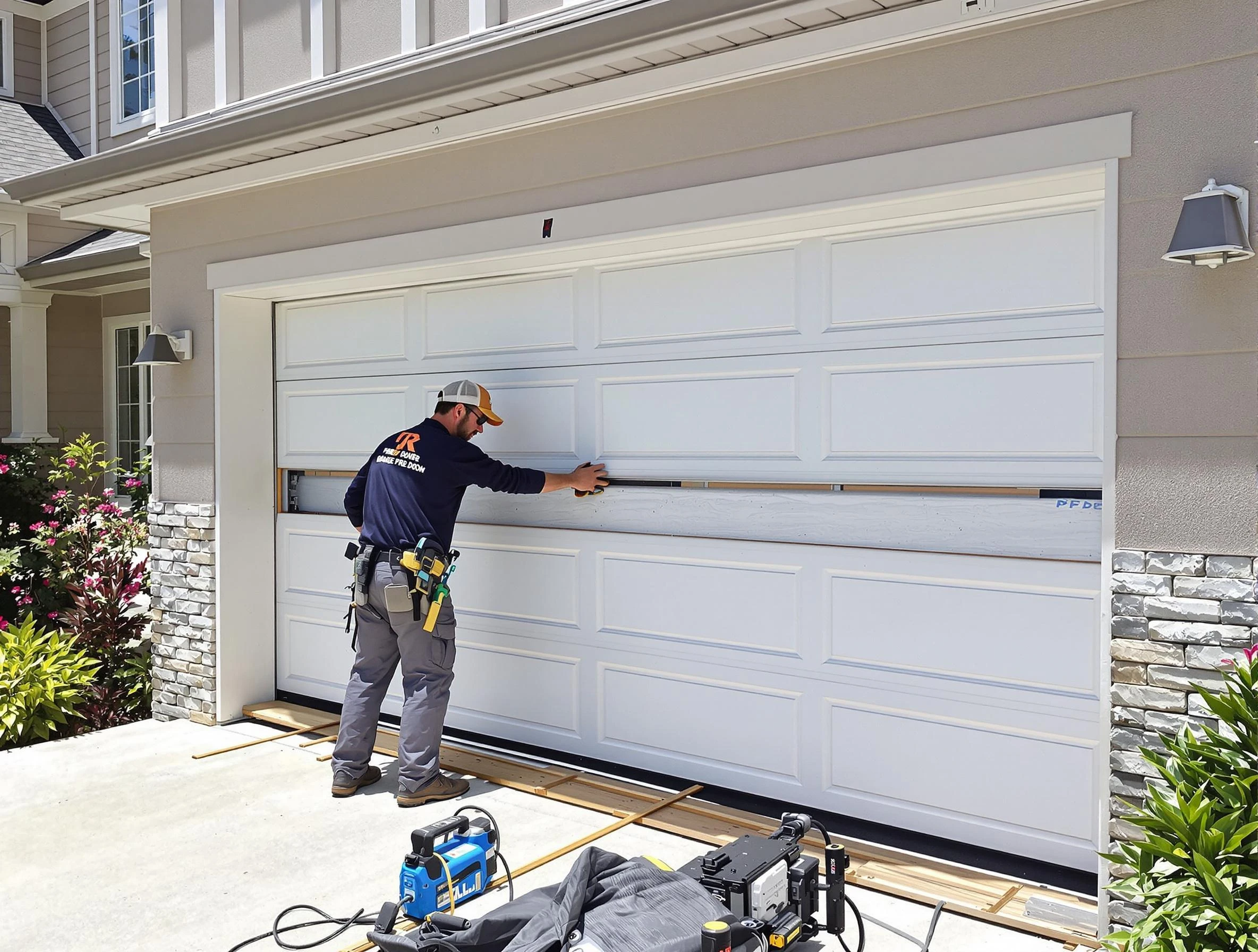 Hudson Garage Door Repair team performing complete garage door replacement at Hudson residence