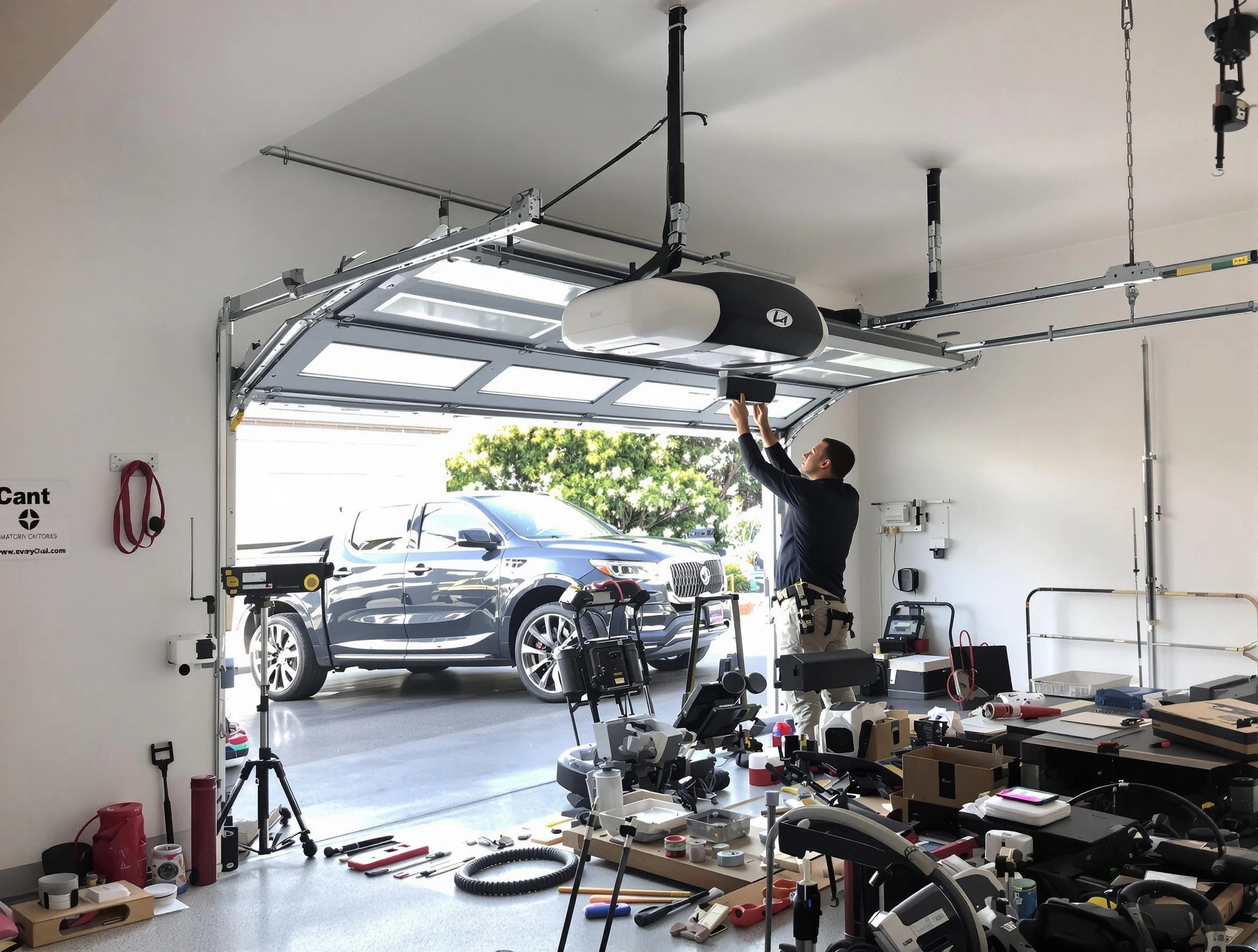 Hudson Garage Door Repair specialist installing smart garage door opener system in Hudson home