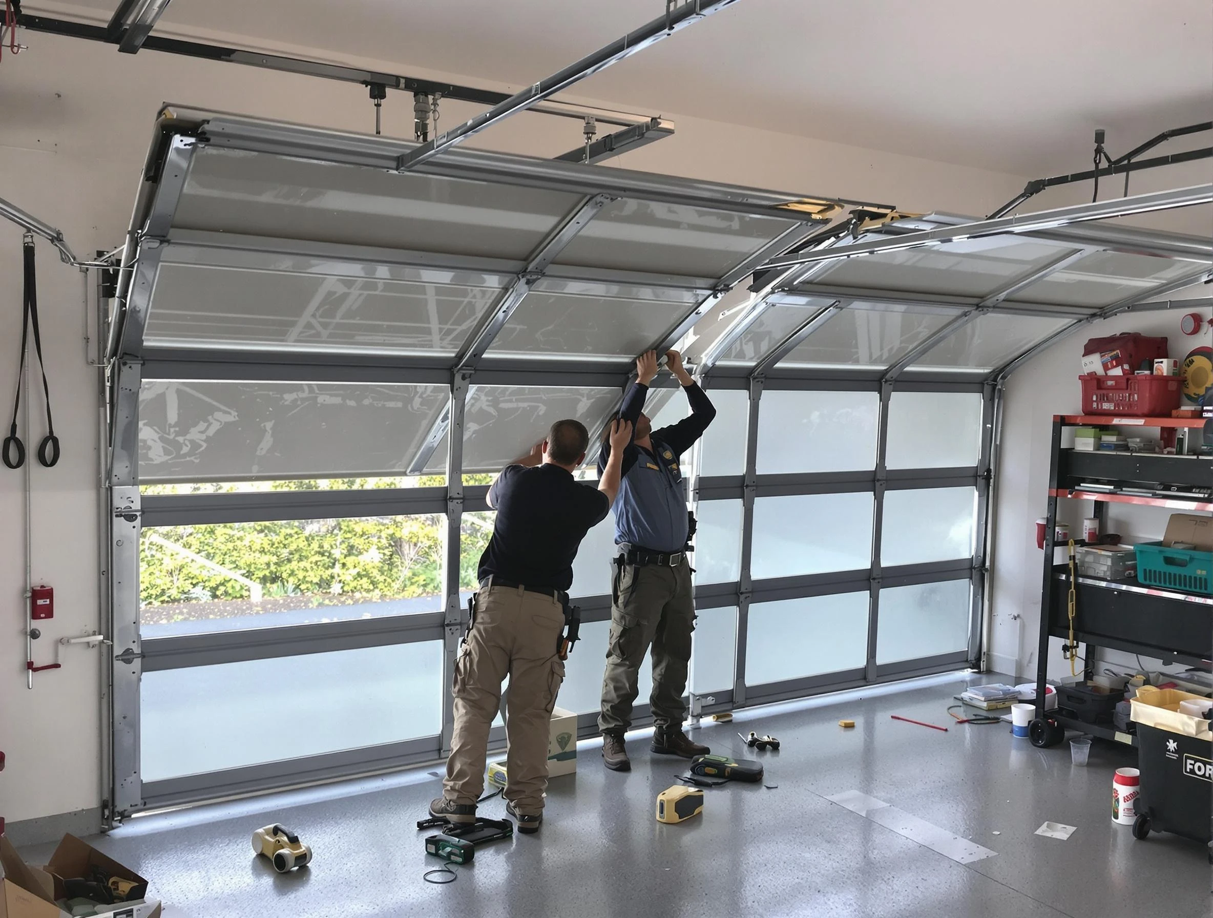 Hudson Garage Door Repair expert performing precise panel replacement on Hudson garage door
