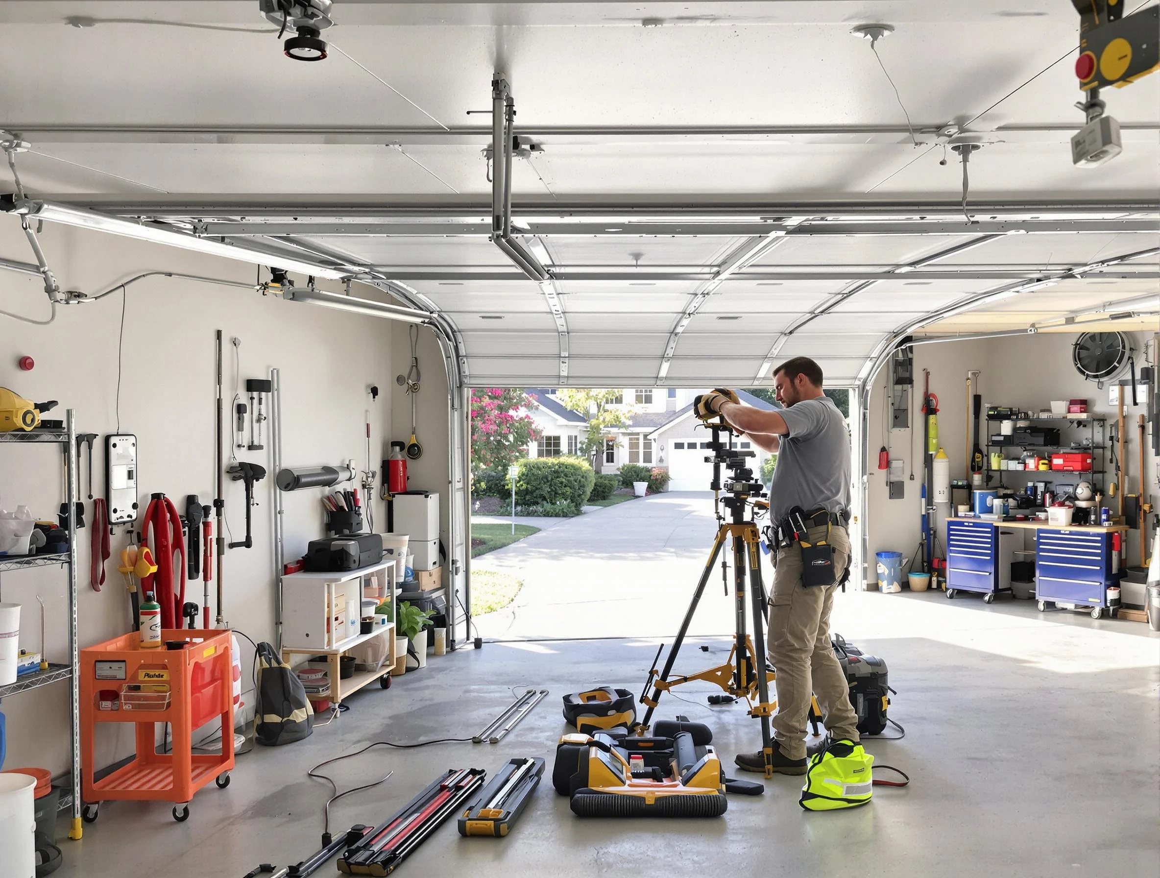 Hudson Garage Door Repair specialist performing laser-guided track alignment in Hudson